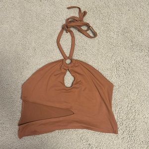 Brown Crop Top with Tie Neck